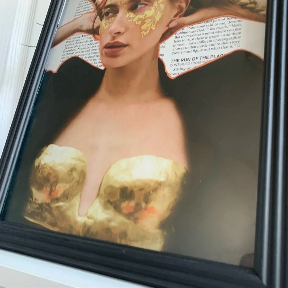 Editorial Collage Wall Art Hailey Bieber Gold Bustier Statement Aesthetic